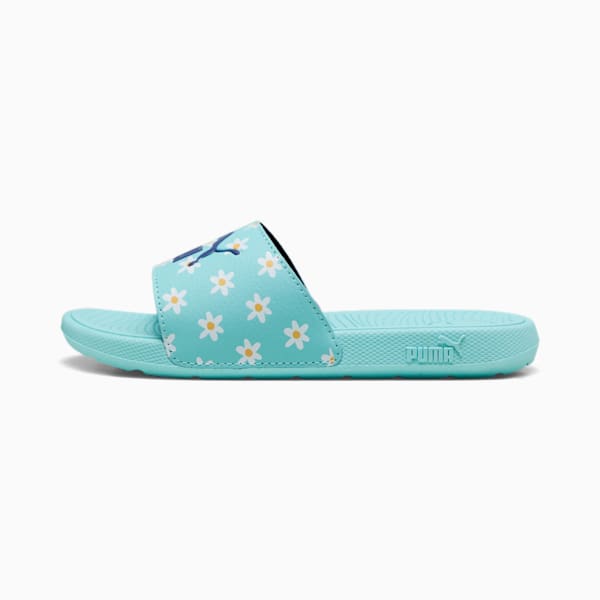Cool Cat 2.0 Daisies Little Kids' Slides, Safe Lake-Blue Crystal-PUMA White-Almost Apricot, extralarge