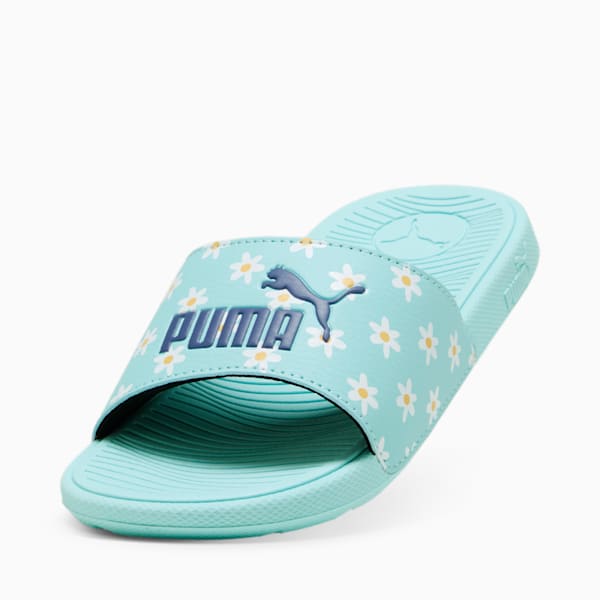 Cool Cat 2.0 Daisies Little Kids' Slides, Safe Lake-Blue Crystal-PUMA White-Almost Apricot, extralarge