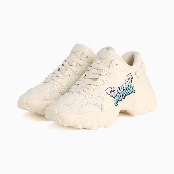 ウィメンズ パルサー ウェッジ ノスタルジック スニーカー, Frosted Ivory-Luminous Blue-Pale Pink-PUMA Black, extralarge-JPN