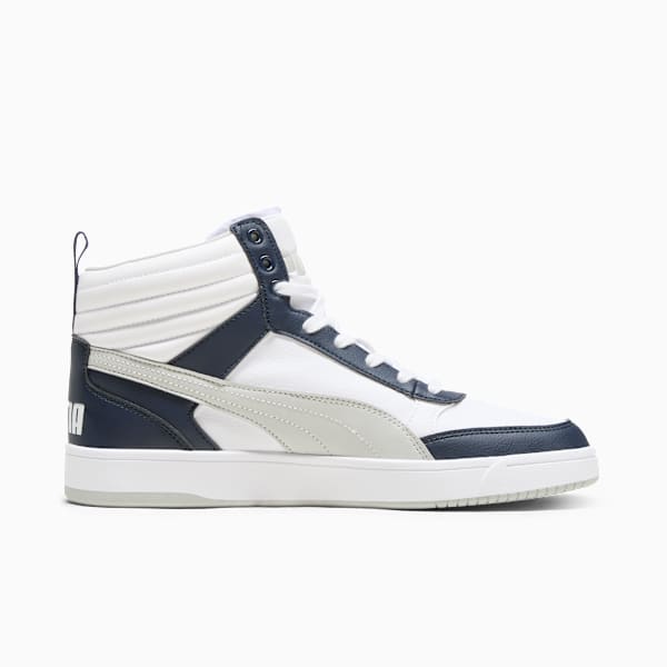 Dribble Men's Mid Top Sneakers, PUMA White-Ash Gray-PUMA Navy, extralarge
