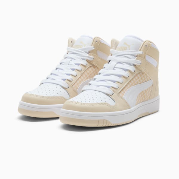 PUMA Rebound LayUp Houndstooth Women's Sneakers, Desert Dust-PUMA White-Alpine Snow, extralarge
