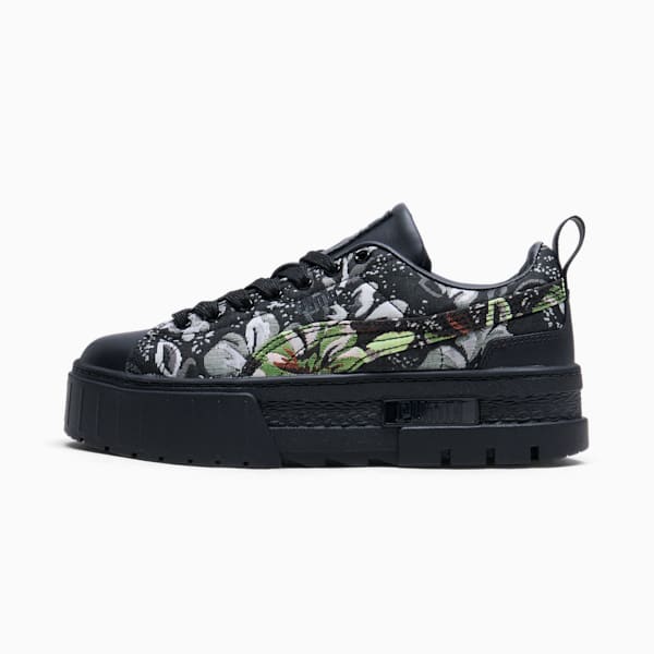 Tenis Mayze Dark Floral para mujer, PUMA Black-PUMA Silver-Smokey Gray, extralarge