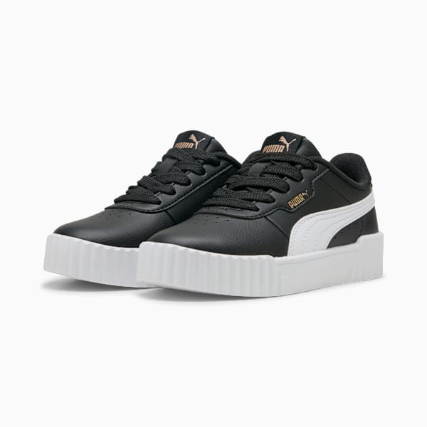 Black PUMA trainers for kids with lace-up closure and white side stripe.