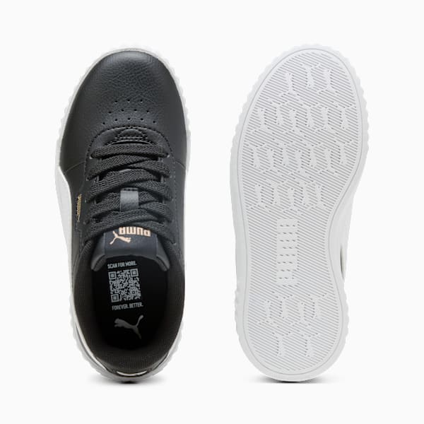 Black PUMA women's trainer with lace-up closure and white sole, shown from above.