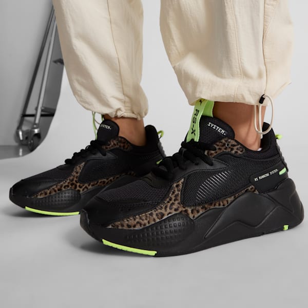 Tenis para mujer Animal Print RS-X, PUMA Black-PUMA Black-Fizzy Apple, extralarge