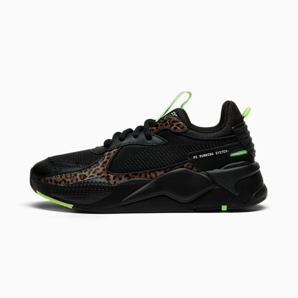 Tenis para mujer Animal Print RS-X, PUMA Black-PUMA Black-Fizzy Apple, extralarge