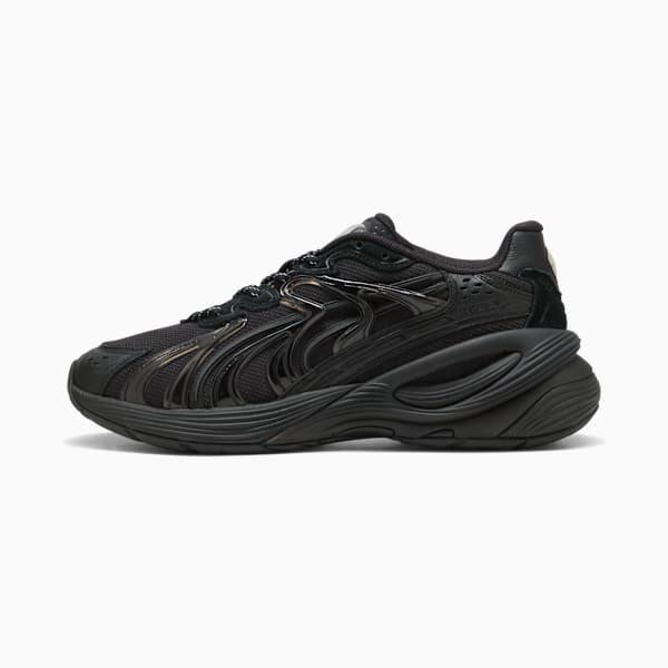 Black PUMA trainers for adults, featuring a wavy design and a chunky sole.