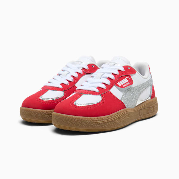 Tenis Palermo Moda Holiday Glitz para niños grandes, For All Time Red-PUMA Silver-Gum, extralarge