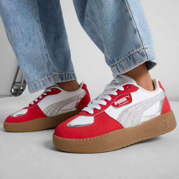 Tenis Palermo Moda Holiday Glitz para niños grandes, For All Time Red-PUMA Silver-Gum, extralarge