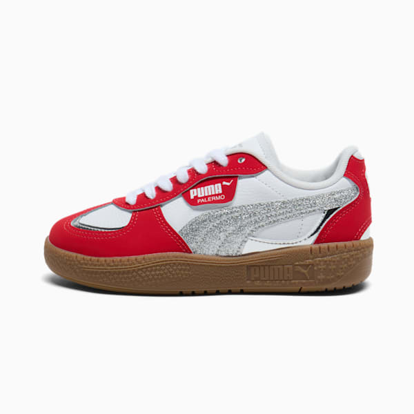 Tenis Palermo Moda Holiday Glitz para niños grandes, For All Time Red-PUMA Silver-Gum, extralarge