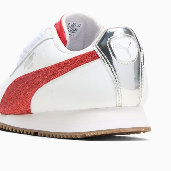 Tenis Roma 24 Holiday Glitz para niños grandes, PUMA White-For All Time Red-PUMA Silver, extralarge