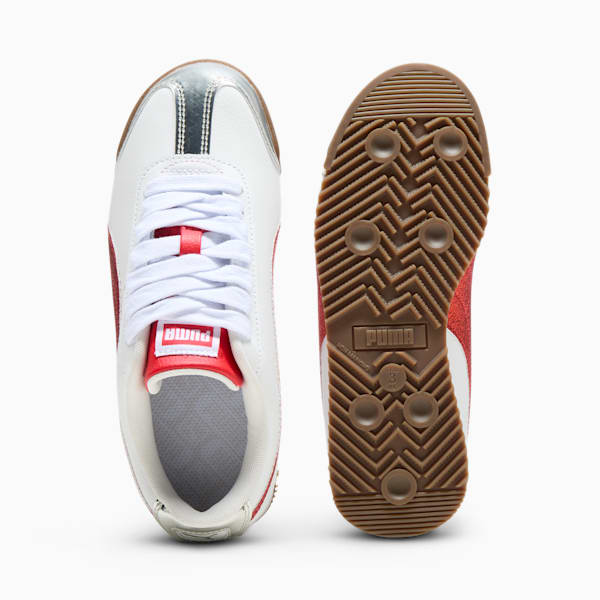 Tenis Roma 24 Holiday Glitz para niños grandes, PUMA White-For All Time Red-PUMA Silver, extralarge
