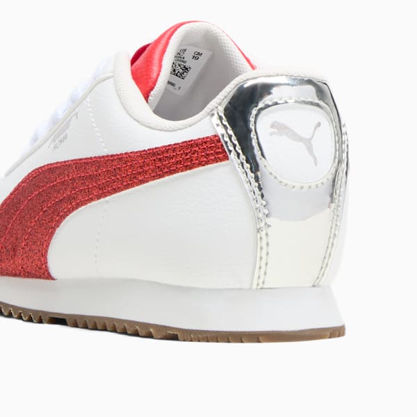 Puma Roma 24 Holiday Glitz Little Kids Sneakers White For All Time Red Silver 2