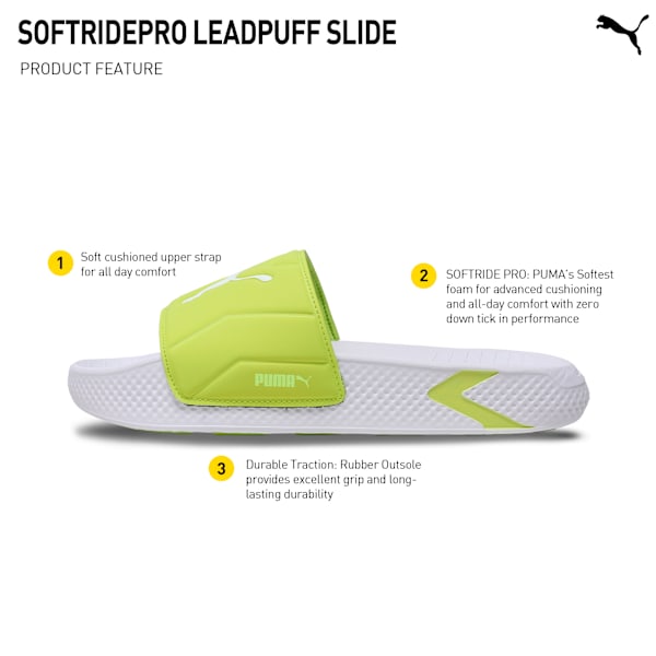 SoftridePro Leadpuff Men's Slides, PUMA White-Lime Pow-Yellow Alert, extralarge-IND