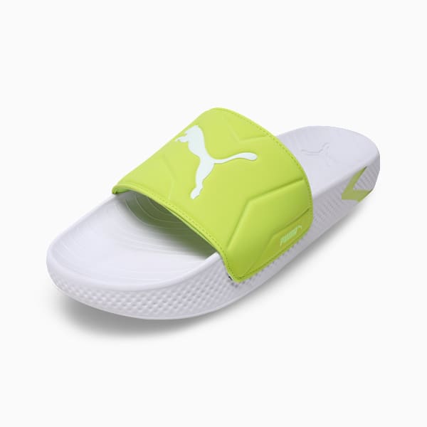 SoftridePro Leadpuff Men's Slides, PUMA White-Lime Pow-Yellow Alert, extralarge-IND
