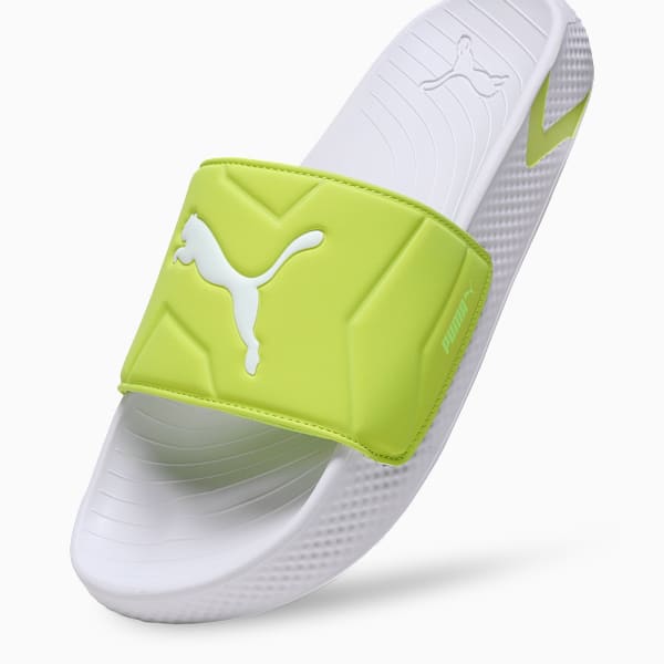SoftridePro Leadpuff Men's Slides, PUMA White-Lime Pow-Yellow Alert, extralarge-IND