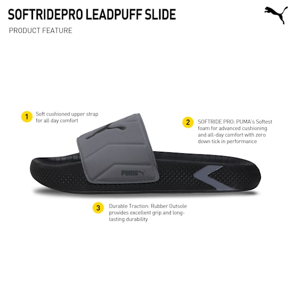 SoftridePro Leadpuff Men's Slides, PUMA Black-Cool Dark Gray-Shadow Gray, extralarge-IND