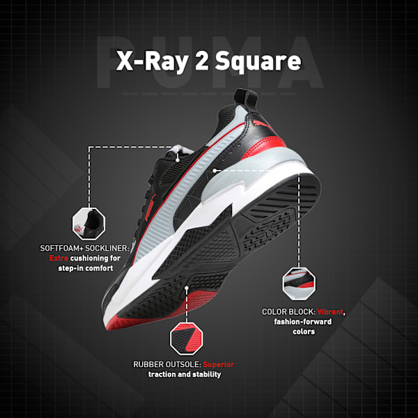 X-Ray 2 Square Retro Style Sneakers, PUMA Black-Cool Mid Gray-For All Time Red, extralarge-IND