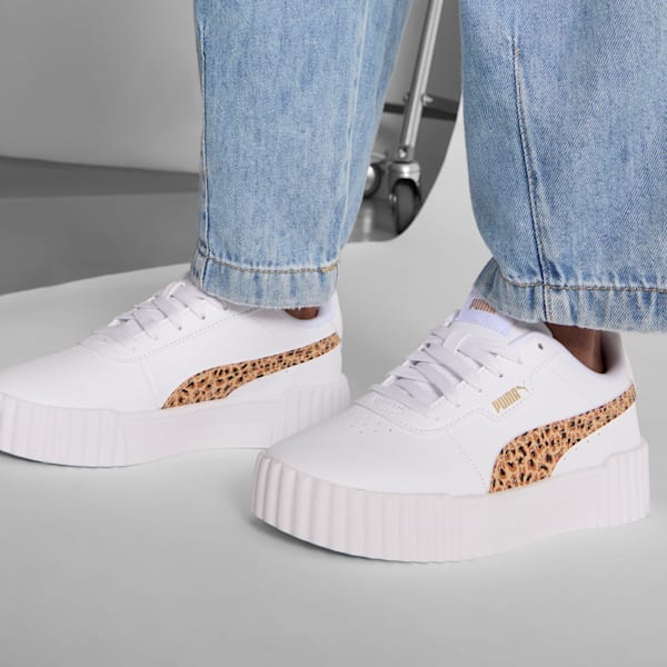Tenis para niños grandes Carina 3.0 Animal, PUMA White-Light Sand-PUMA Gold, extralarge