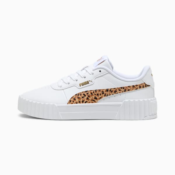 Carina 3.0 Animal Big Kids' Sneakers, PUMA White-Light Sand-PUMA Gold, extralarge