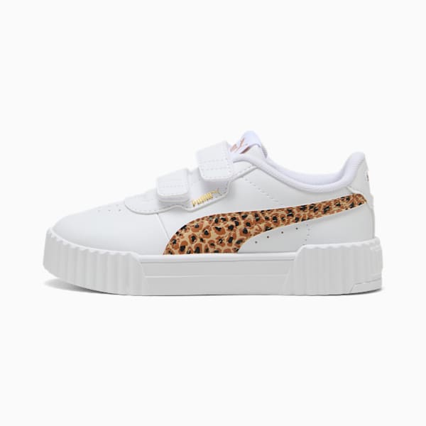 Carina 3.0 Animal Little Kids' Sneakers, PUMA White-Light Sand-PUMA Gold, extralarge