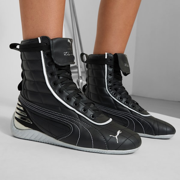 PUMA x LAQUAN SMITH Speedcat Leather Women's Mid Sneakers, PUMA Black-PUMA Silver-PUMA White, extralarge