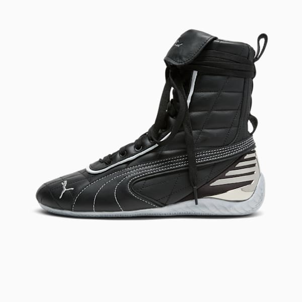 PUMA x LAQUAN SMITH Speedcat Leather Women's Mid Sneakers, PUMA Black-PUMA Silver-PUMA White, extralarge