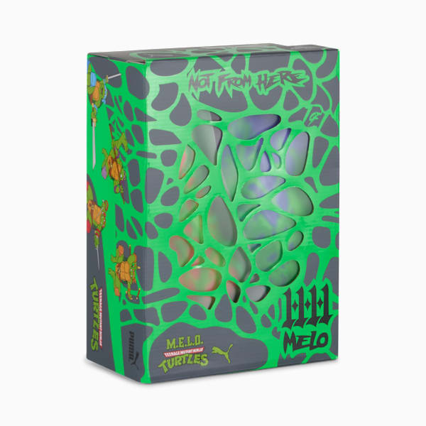 Tenis PUMA x LAMELO BALL x TMNT MB.04 Leonardo Michelangelo para niños pequeños, Fluro Green Pes-Orange Glow-Bright Aqua, extralarge