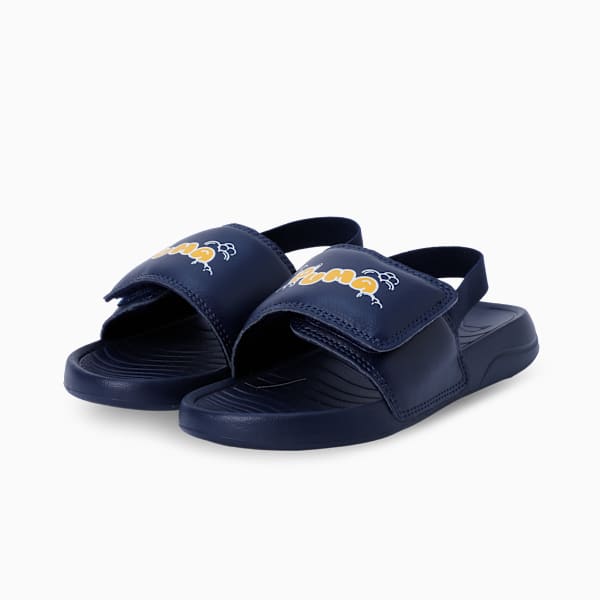 Popcat Kids Backstrap Sandals, PUMA Navy-Yellow Sizzle-PUMA White, extralarge-IND