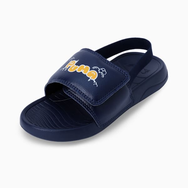 Popcat Kids Backstrap Sandals, PUMA Navy-Yellow Sizzle-PUMA White, extralarge-IND