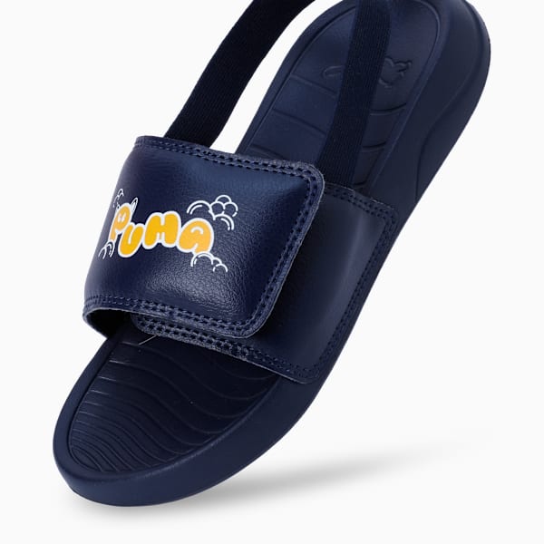 Popcat Kids Backstrap Sandals, PUMA Navy-Yellow Sizzle-PUMA White, extralarge-IND
