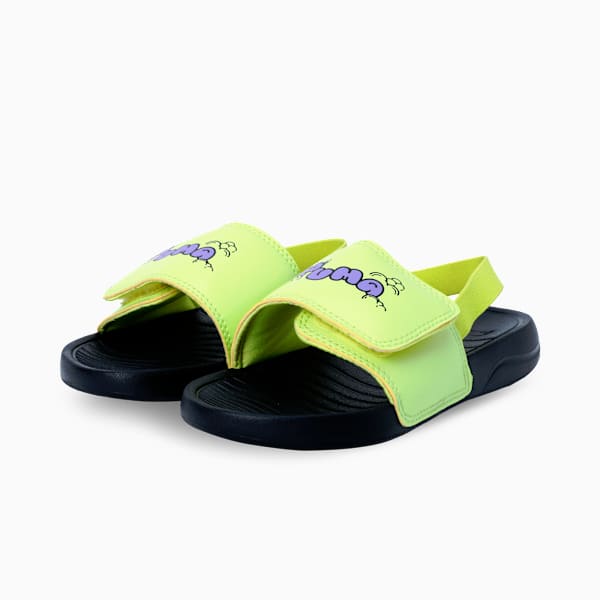 Popcat Kids Backstrap Sandals, PUMA Black-Lavender Alert-Lemon Sherbert, extralarge-IND