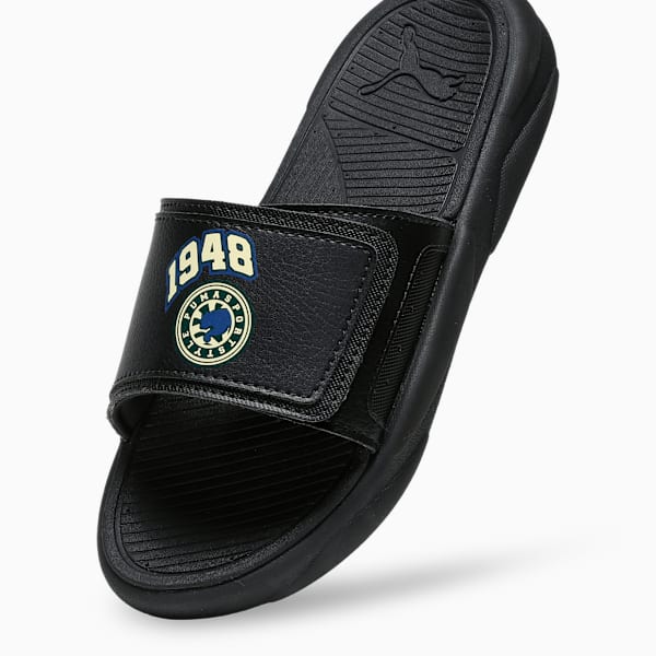 Royalcat Comfort Telestom Youth Slides, PUMA Black-Creamy Vanilla-Blue Crystal, extralarge-IND