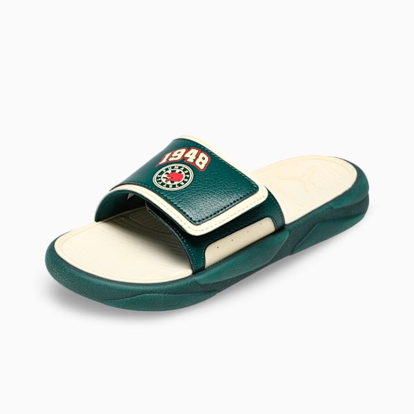 Royalcat Comfort Telestom Youth Slides, Dark Myrtle-Creamy Vanilla-Red Fire, extralarge-IND