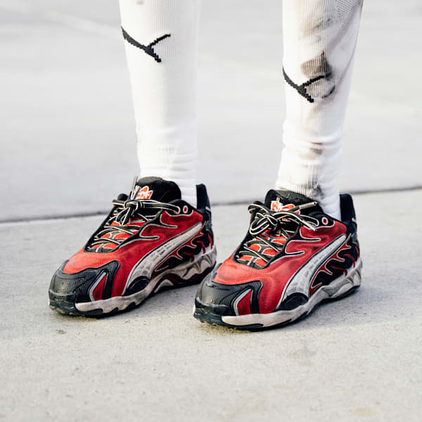 A$AP ROCKY x PUMA Inhale Distressed Sneakers, PUMA Black-Pop Red, extralarge