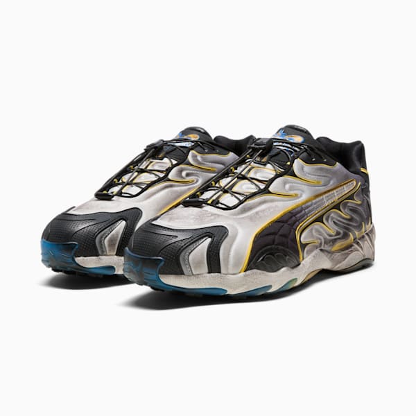A$AP ROCKY x PUMA Inhale Distressed Neoprene Sneakers, Warm White-PUMA Black-Pelé Yellow, extralarge