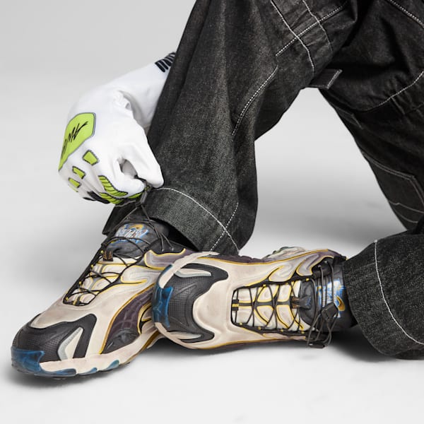 A$AP ROCKY x PUMA Inhale Distressed Neoprene Sneakers, Warm White-PUMA Black-Pelé Yellow, extralarge