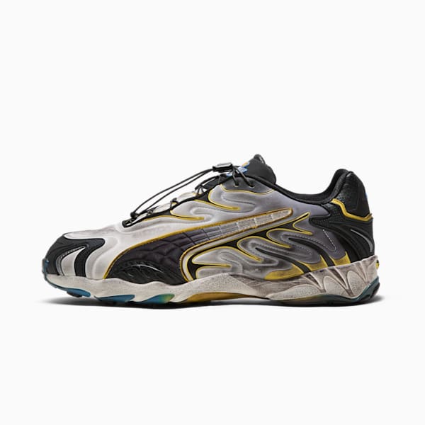 A$AP ROCKY x PUMA Inhale Distressed Neoprene Sneakers, Warm White-PUMA Black-Pelé Yellow, extralarge