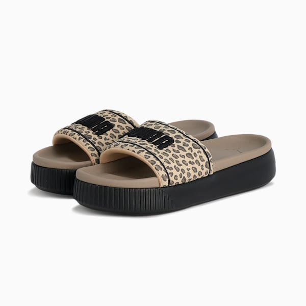ウィメンズ プラットフォーム スライド レオ サンダル, Toasted Almond-PUMA Black, extralarge-JPN