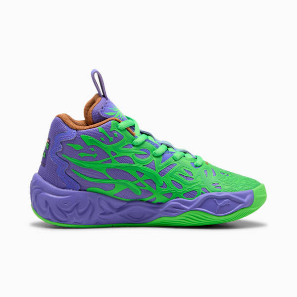 PUMA x LAMELO BALL x TMNT MB.04 Raphael and Donatello Little Kids' Basketball Shoes, Dark Amethyst-PUMA Red-Fluro Green Pes, extralarge