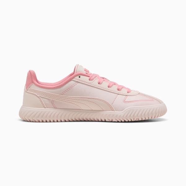 Pink PUMA trainer for girls, featuring lace-up closure and textured rubber sole.