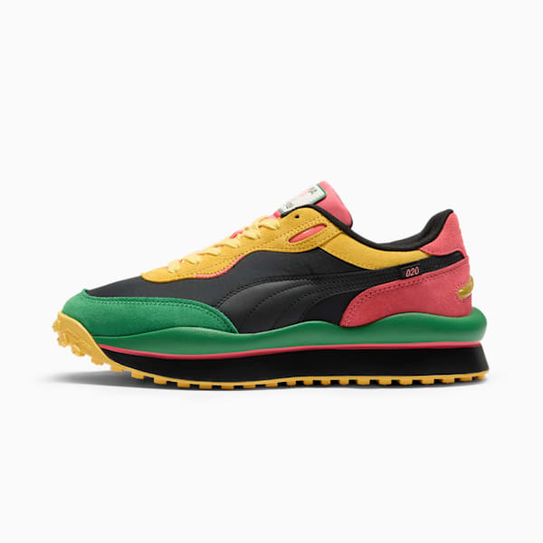 Tenis Style Rider Vegas Flagship para mujer, PUMA Black-Peach Frost-Sunny Yellow, extralarge