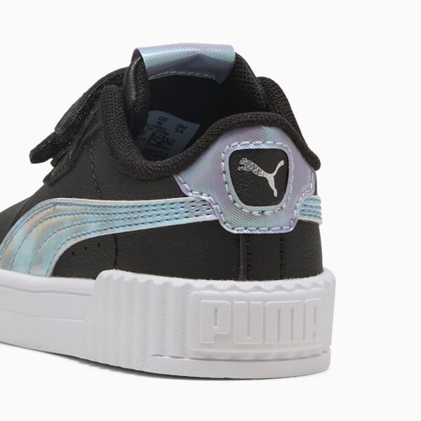 Black PUMA trainer, toddler, with a hook-and-loop strap and iridescent detailing.