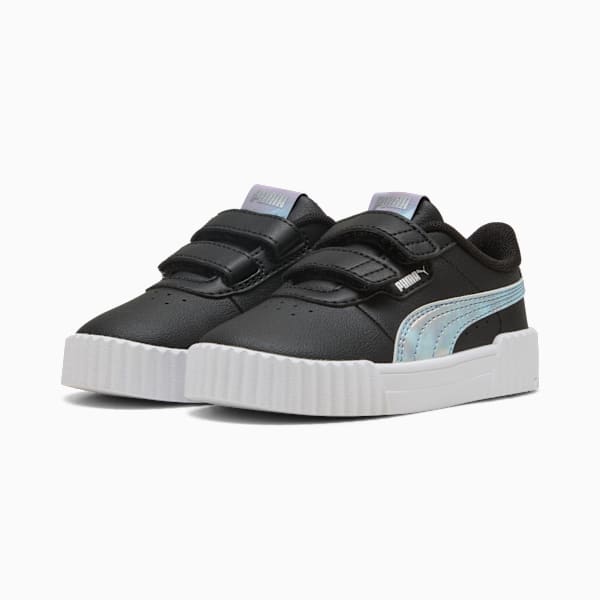 Black PUMA trainers for kids with touch-fastening straps and iridescent details.