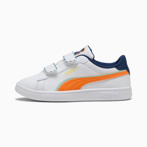 Smash 3.0 Playdate Little Kids' Easy On Sneakers, PUMA White-Orange Glo, extralarge