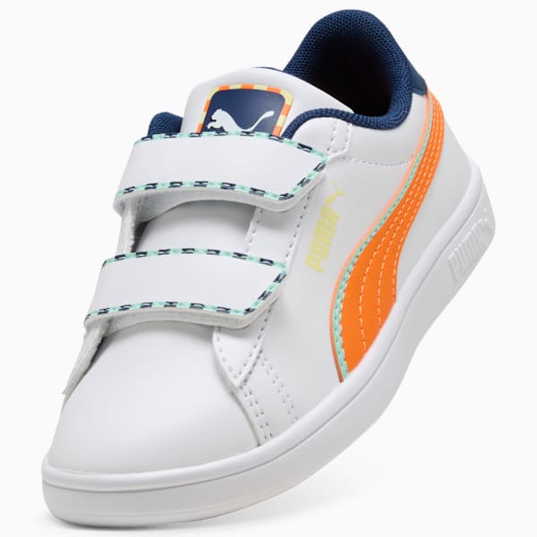 Smash 3.0 Playdate Little Kids' Easy On Sneakers, PUMA White-Orange Glo, extralarge