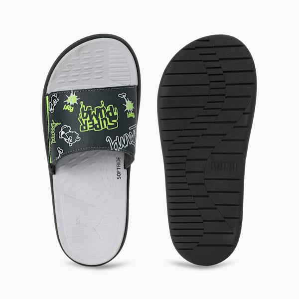 SoftrideSlide SUPER Youth Slides, Shadow Gray-Feather Gray-Yellow Alert, extralarge-IND