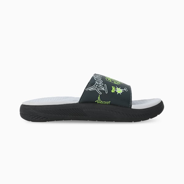 SoftrideSlide SUPER Youth Slides, Shadow Gray-Feather Gray-Yellow Alert, extralarge-IND