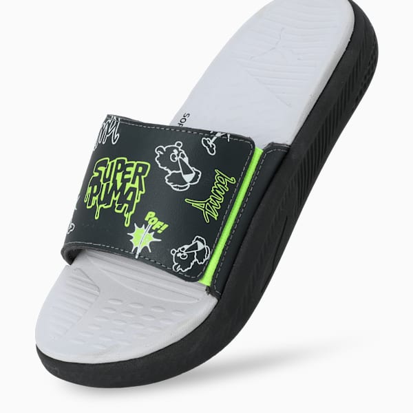 SoftrideSlide SUPER Youth Slides, Shadow Gray-Feather Gray-Yellow Alert, extralarge-IND