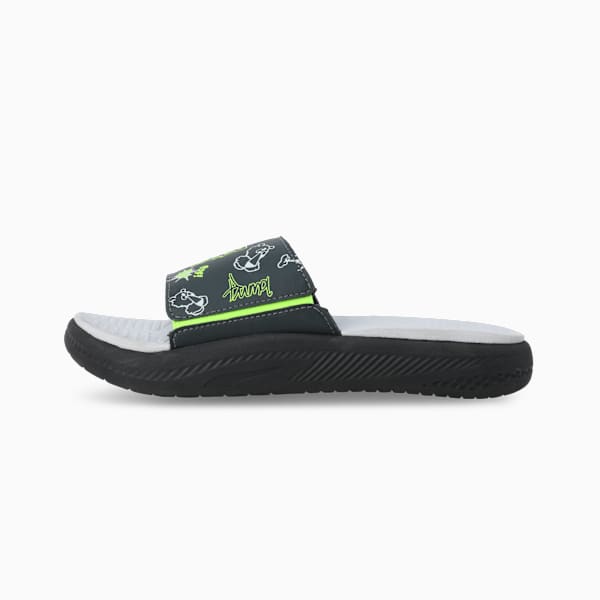 SoftrideSlide SUPER Youth Slides, Shadow Gray-Feather Gray-Yellow Alert, extralarge-IND